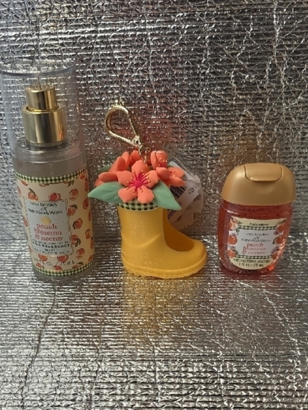 Bath & Body Works Vera Bradley Boot Keychain with Peach Blossom Mist & Sanitizer